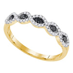 10kt Yellow Gold Womens Round Black Color Enhanced Diamond Band Ring 1/3 Cttw