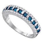 10kt White Gold Womens Round Blue Color Enhanced Channel-set Diamond Band Ring 1/2 Cttw