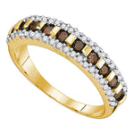 10kt Yellow Gold Womens Round Cognac-brown Color Enhanced Diamond Triple Row Band 1/2 Cttw