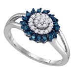 10kt White Gold Womens Round Blue Color Enhanced Diamond Circle Frame Cluster Ring 1/4 Cttw