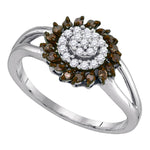 10kt White Gold Womens Round Cognac-brown Color Enhanced Diamond Flower Cluster Ring 1/4 Cttw
