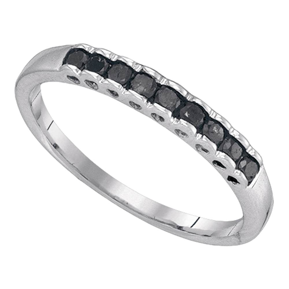 10kt White Gold Womens Princess Black Color Enhanced Diamond Band Ring 1/4 Cttw