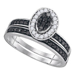 10k White Gold Black Color Enhanced Diamond Womens Cluster Bridal Wedding Engagement Halo Ring Set 1/2 Cttw