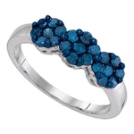 10kt White Gold Womens Round Blue Color Enhanced Diamond Cluster Ring 3/4 Cttw