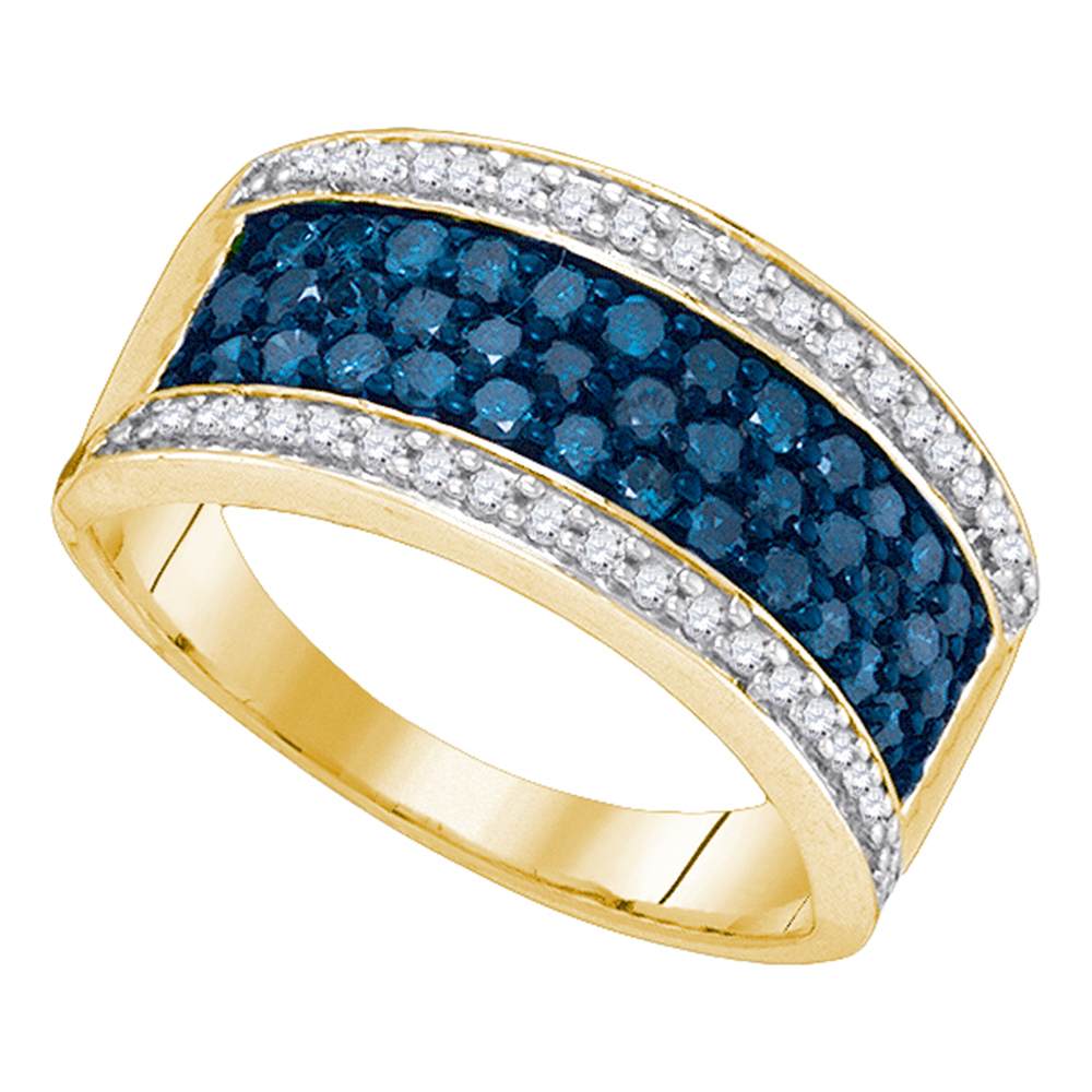 10kt Yellow Gold Womens Round Blue Color Enhanced Diamond Triple Stripe Band 1.00 Cttw