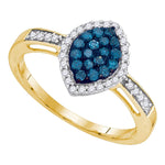 10kt Yellow Gold Womens Round Blue Color Enhanced Diamond Oval Frame Cluster Ring 1/3 Cttw