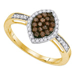 10kt Yellow Gold Womens Round Cognac-brown Color Enhanced Diamond Oval Frame Cluster Ring 1/3 Cttw