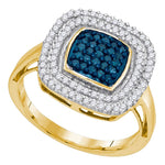 10kt Yellow Gold Womens Round Blue Color Enhanced Diamond Square Frame Cluster Ring 1/2 Cttw
