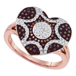10kt Rose Gold Womens Round Red Color Enhanced Diamond Starburst Heart Cluster Ring 1/3 Cttw