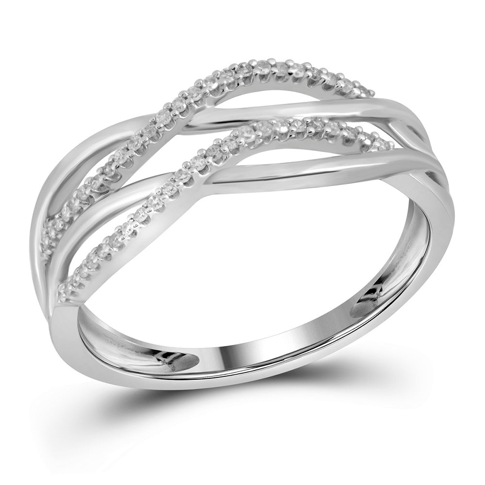 10kt White Gold Womens Round Diamond Entwined Strand Band Ring 1/8 Cttw