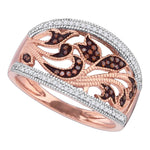10kt Rose Gold Womens Round Red Color Enhanced Diamond Milgrain Floral Band Ring 1/4 Cttw