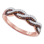 10kt Rose Gold Womens Round Red Color Enhanced Diamond Woven Double Row Band 1/4 Cttw