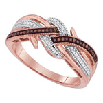 10kt Rose Gold Womens Round Red Color Enhanced Diamond Crossover Band Ring 1/6 Cttw