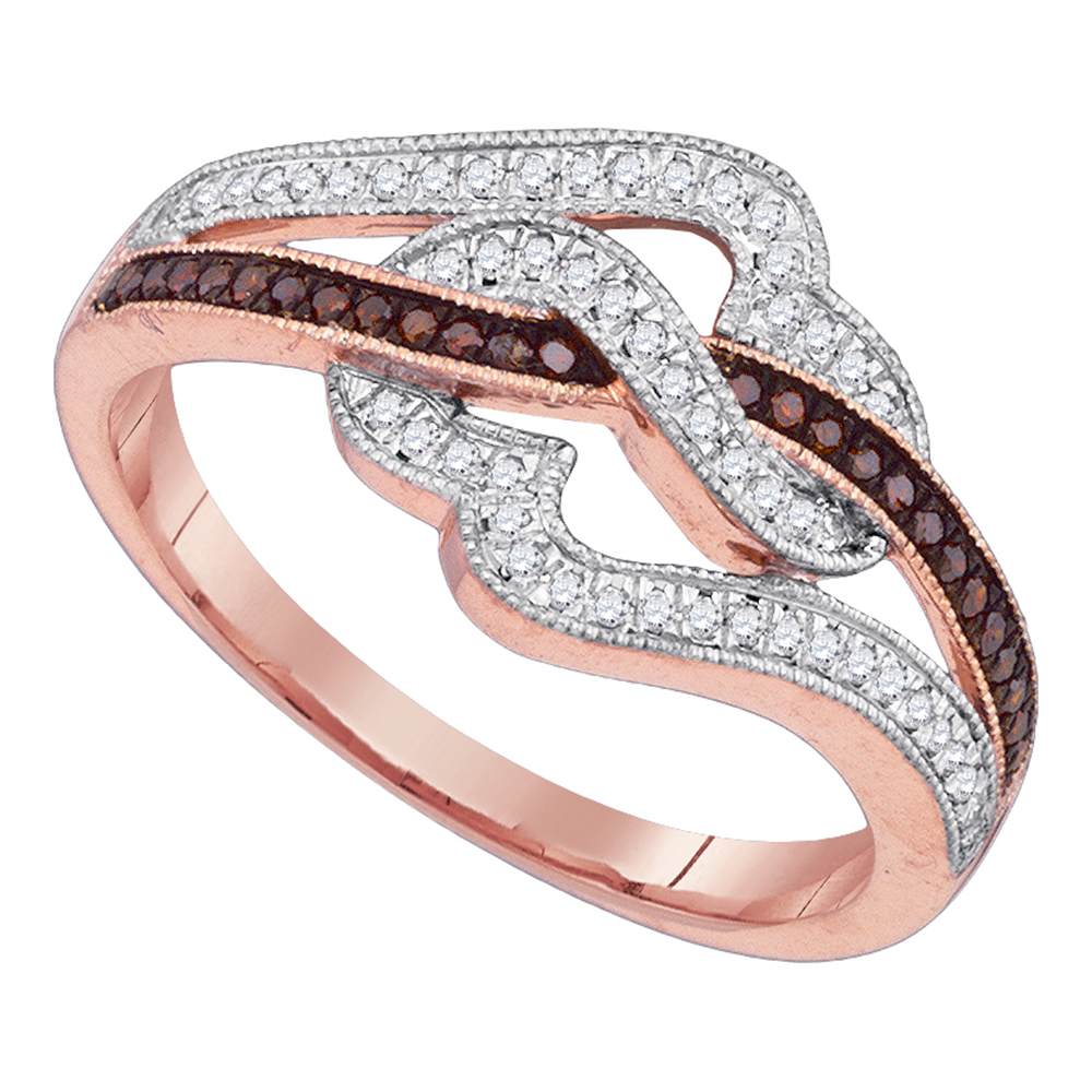 10kt Rose Gold Womens Round Red Color Enhanced Diamond Heart Ring 1/4 Cttw