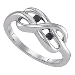 Sterling Silver Womens Black Color Enhanced Diamond Infinity Weave Woven Ring 1/20 Cttw