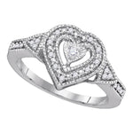 Sterling Silver Womens Round Diamond Heart Love Ring 1/8 Cttw