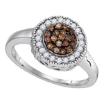 Sterling Silver Womens Round Cognac-brown Color Enhanced Diamond Cluster Ring 1/3 Cttw