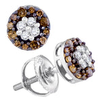 10kt White Gold Womens Round Cognac-brown Color Enhanced Diamond Cluster Stud Earrings 1/3 Cttw