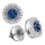 10kt White Gold Womens Round Blue Color Enhanced Diamond Circle Frame Cluster Earrings 1/4 Cttw