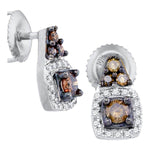 10kt White Gold Womens Round Cognac-brown Color Enhanced Diamond Solitaire Screwback Earrings 3/8 Cttw