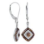 10kt White Gold Womens Round Cognac-brown Color Enhanced Diamond Square Dangle Earrings 1/2 Cttw