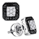 10kt White Gold Womens Round Black Color Enhanced Diamond Square Frame Cluster Earrings 1/4 Cttw