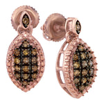10kt Rose Gold Womens Round Cognac-brown Color Enhanced Diamond Dangle Earrings 1/3 Cttw