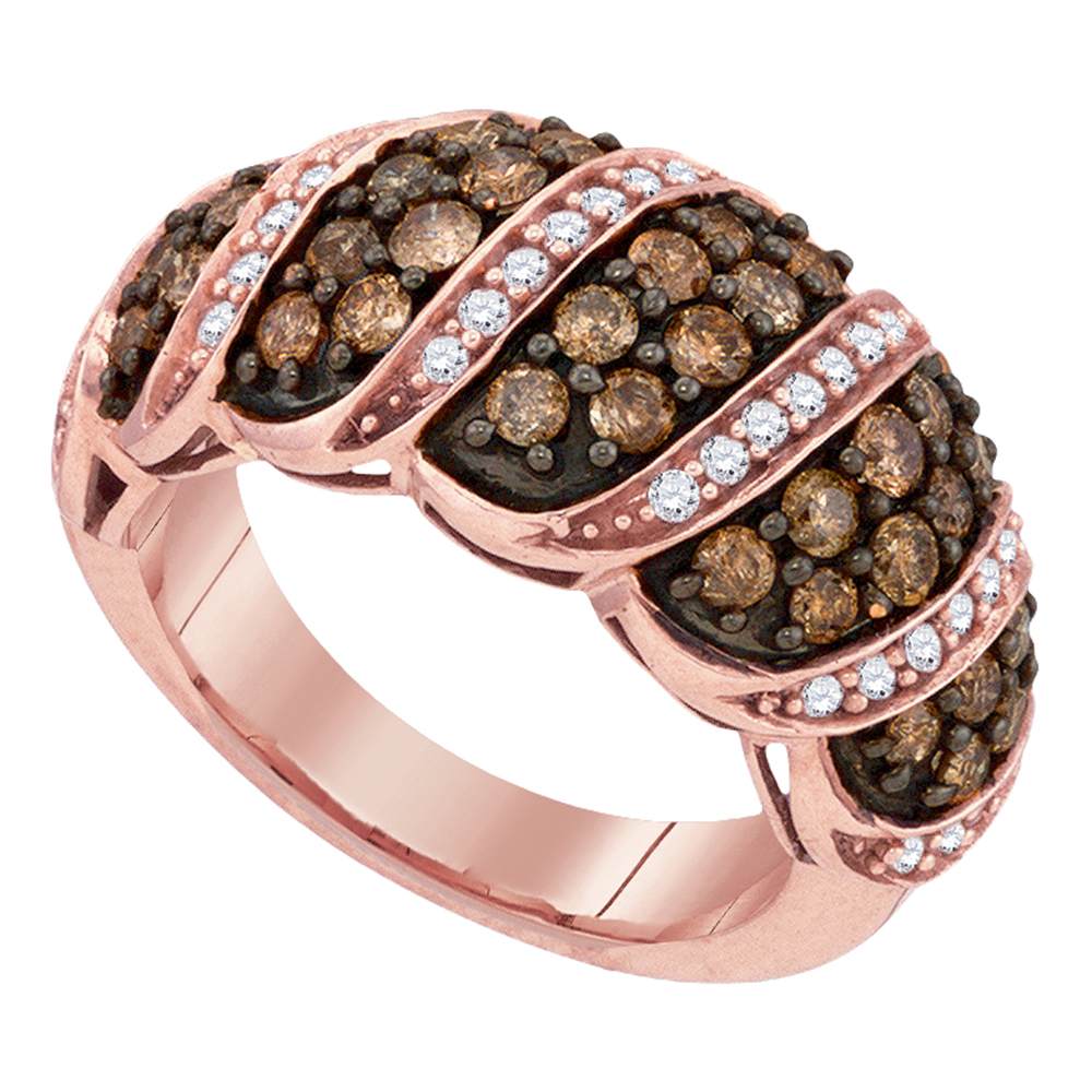 10kt Rose Gold Womens Round Brown Color Enhanced Diamond Cascading Band Ring 1-1/2 Cttw