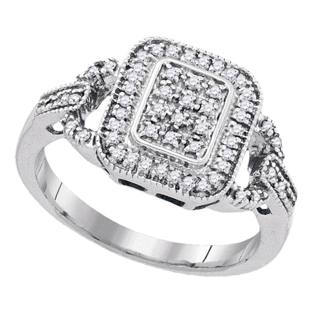 Sterling Silver Womens Round Diamond Rectangle Frame Cluster Ring 1/4 Cttw