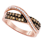 10kt Rose Gold Womens Round Cognac-brown Color Enhanced Diamond Crossover Band Ring 1/2 Cttw