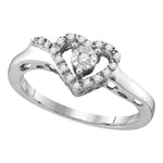 Sterling Silver Womens Round Diamond Heart Love Ring 1/10 Cttw