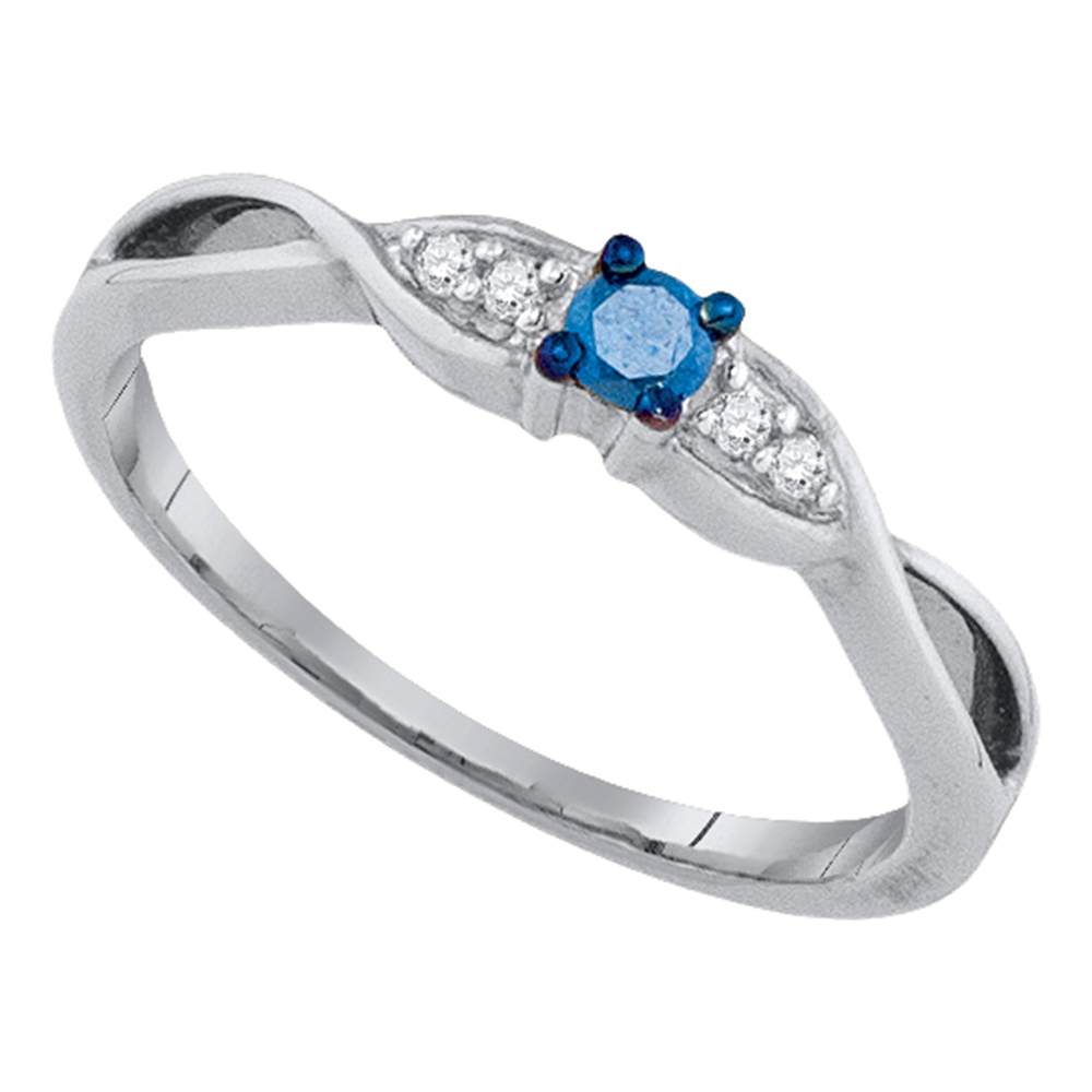 10kt White Gold Womens Round Blue Color Enhanced Diamond Solitaire Promise Bridal Ring 1/8 Cttw