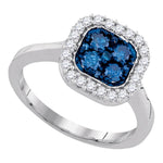 10kt White Gold Womens Round Blue Color Enhanced Diamond Square Frame Cluster Ring 3/4 Cttw