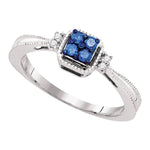 10k White Gold Blue Color Enhanced Round Diamond Womens Simple Cluster Band Ring 1/6 Cttw