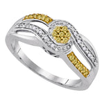 Sterling Silver Womens Round Yellow Color Enhanced Diamond Swirl Cluster Ring 1/5 Cttw