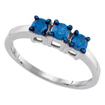 10kt White Gold Womens Round Blue Color Enhanced Diamond 3-stone Bridal Wedding Engagement Ring 1/2 Cttw