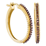10kt Yellow Gold Womens Round Cognac-brown Color Enhanced Diamond Single Row Hoop Earrings 1/2 Cttw