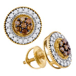 10kt Yellow Gold Womens Round Cognac-brown Color Enhanced Diamond Cluster Screwback Earrings 5/8 Cttw
