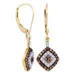 10kt Yellow Gold Womens Round Cognac-brown Color Enhanced Diamond Square Dangle Earrings 1/2 Cttw