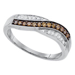 10kt White Gold Womens Round Cognac-brown Color Enhanced Diamond Band Ring 1/4 Cttw