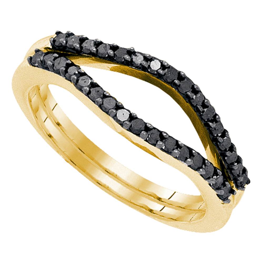 10kt Yellow Gold Womens Round Black Color Enhanced Diamond Ring Guard Wrap Solitaire Enhancer 1/3 Cttw
