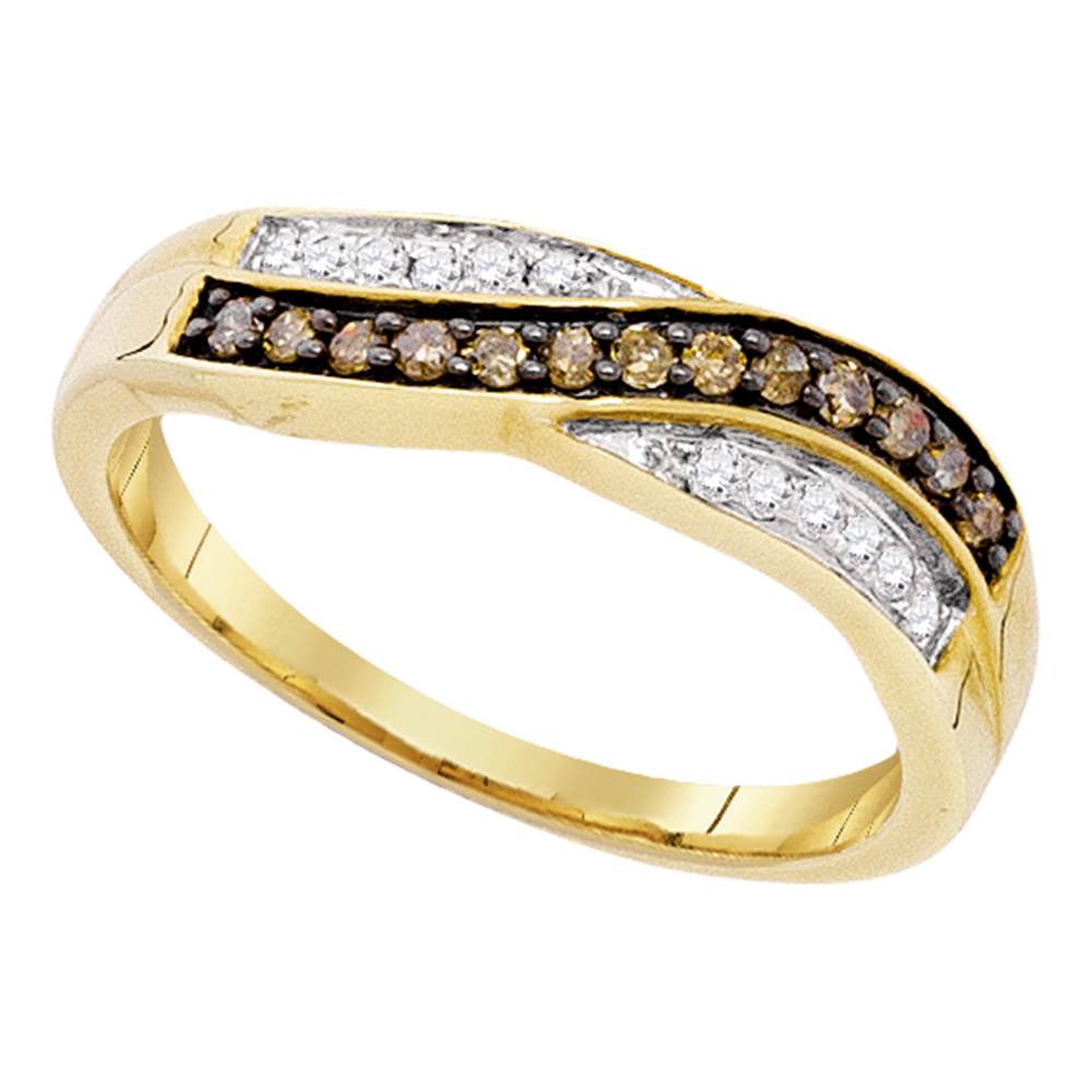 10kt Yellow Gold Womens Round Cognac-brown Color Enhanced Diamond Band Ring 1/4 Cttw