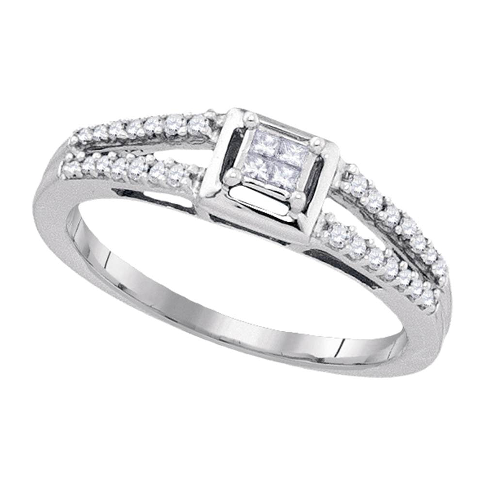 Sterling Silver Womens Princess Diamond Cluster Split-shank Bridal Wedding Engagement Ring 1/5 Cttw