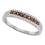 10kt White Gold Womens Round Cognac-brown Color Enhanced Diamond Band Ring 1/5 Cttw