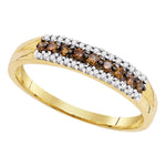 10kt Yellow Gold Womens Round Cognac-brown Color Enhanced Diamond Band Ring 1/5 Cttw