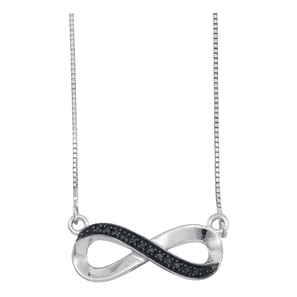 10kt White Gold Womens Round Black Color Enhanced Diamond Infinity Pendant Necklace 1/20 Cttw