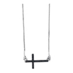 10k White Gold Black Color Enhanced Diamond Womens Small Horizontal Christian Cross Pendant 1/10 Cttw