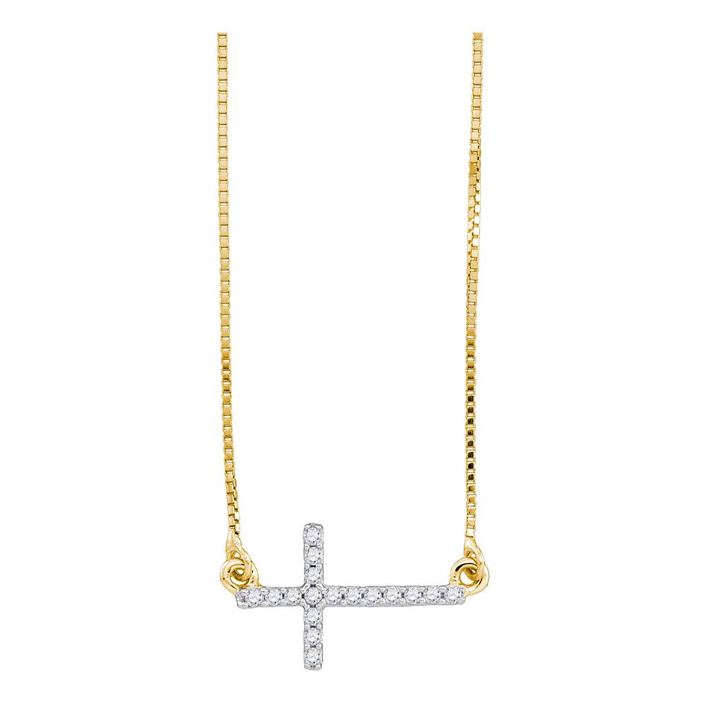 10kt Yellow Gold Womens Round Diamond Cross Pendant Necklace Chain 1/10 Cttw