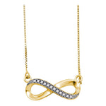 10k Yellow Gold White Round Diamond Infinity Love Pendant Necklace 1/20 Cttw