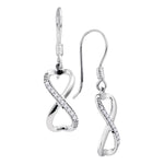 10k White Gold Round Diamond Womens Infinity-weave Dangle Ear-wire Earrings Anniversary 1/5 Cttw
